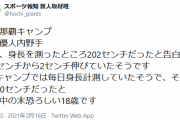 【悲報】巨人秋広、キャンプ中に2㎝伸びて身長が202㎝になる