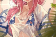 【FGO】サマー玉藻さんイラスト！！　スケスケTシャツ、最高です！！