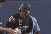 GIF画像　本日誕生日の藤岡がタイムリー3ベース！ロッテ先制！！