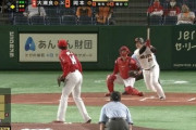 【GIF】巨人岡本、軽く合わせただけでスタンドインさせてしまう