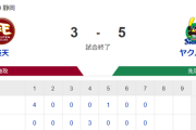 【試合結果】ヤクルト5-3楽天　小川4回途中3失点　北村3点タイムリー