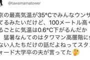 夫がスタンフォード大卒の妻「暑いって言ってるのはタワワン高層階に住めない人たちだけ。100m高くなるごとに0.6℃下がる」