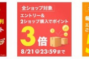 楽天市場｢2ショップ購入でポイント3倍｣｢野球勝利2倍｣｢0の付く日楽天カード利用で5倍｣を開始