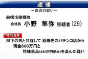 群馬県のパチンコ店マネージャー小野隼弥、勤め先から480万円相当の特殊景品や現金800万円を盗んで逮捕