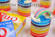 海外「虹色ゼリーと虹のお菓子を使った」雲に虹が架かったゼリーの作り方