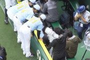 阪神渡辺がファウルフライを追って一塁カメラマン席に落下するアクシデント　担架が運び込まれるも自力でベンチへ