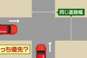 どちらも同じ道幅の交差点。どちらが道を譲るべきか車カスは知ってるよな？