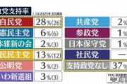 【政党支持率】自民28％、国民民主13％、立憲6％、公明3％、わいわ3％、維新2％、共産2％、社民-％【NNN・読売 世論調査】