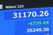 日経平均株価 一時4700円超下落　ブラックマンデー翌日超え 過去最大の下げ幅