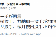 巨人井納と田中豊樹が2軍降格　デラロサと桜井が１軍昇格