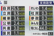 政党支持率自民党は25.5％で政権復帰以降最低に無党派層は44％NHK世論調査