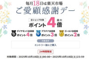 楽天市場｢ご愛顧感謝デー ポイント最大4倍｣を開始