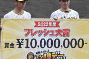 阪神・浜地＆湯浅がフレッシュ大賞！ブルペンでフル回転の2人が賞金1000万円ゲット