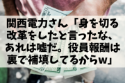 【悲報】関西電力さん「身を切る改革をしたと言ったな、あれは嘘だ。役員報酬は裏で補填してるからw」←アベこれどうするの？
