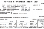 【ガンホー】2021年第1四半期決算、売上高は前年比の45.9増%の291億円、営業利益は100%増の100億円