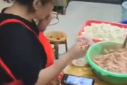 【動画】中国、厨房のおばちゃん、スマホ見ながら、タバコ吸いながら、ワンタンの皮に具を包む