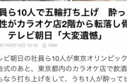 テレビ朝日スタッフ10人飲食店で飲酒会合　社員一人が誤って店の外に転落　負傷し緊急搬送