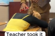 【動画】授業を寝てサボっていた女子生徒、教師に髪の毛を切られてしまう...