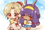 【FGO】デフォルメエレちゃん＆ニトちゃん！！　一緒に仲良くジュース飲んでるの可愛いです！！