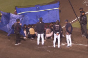 オリックス・頓宮、頭部死球　ブルーシートで覆われながら運ばれる