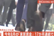 【悲報】日本の実質賃金、17か月連続のマイナス。ありがとう自民党