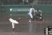 甲子園、雨の中強行　泥だらけでバットすっぽ抜け、内野ゴロは転がらず　八回表でコールド