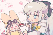 【FGO】ハベにゃんにお寿司食べさせてるモルガン様！！　口開けてるハベにゃん可愛いです！！