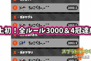 【史上初】「ちょこぺろ氏」Xパワー全ルール同時3000超えで4冠というスプラ史に残る伝説の記録を達成！ ※動画＆ランキング掲載