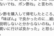 妻「ポン酢買ってきてね。間違えないでね、ポン酢ね」→ポン酢を買って帰宅したら、妻「私が買いに行けばよかった」俺「えっ」→なんと…