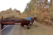 【動画】運転手が寝落ちして道を塞いでしまった馬車がポーランドで撮影される。