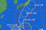 【台風16号】週末に関東接近か　接近時には最大瞬間風速は６０メートルが見込まれる。