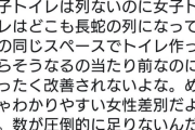 【朗報】女性「女子トイレだけ行列が出来るのは女性差別、女子トイレは男性トイレの5倍に増やすべき」