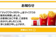 マクドナルド「ポテト全サイズの販売再開したで」「ポテト全サイズの販売再開したで」