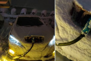 エンジン無くて廃熱無いからボンネットの雪が溶けなくて走ってると凍り付く。充電ポートの蓋も凍り付いて……寒冷地でEVが…。