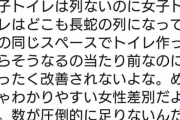 【悲報】X女性「女子トイレだけ行列が出来るのは女性差別、女子トイレは男性トイレの5倍に増やすべき」
