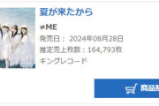 【≠ME】9thシングル「夏が来たから」164,793枚　初日過去最高売上