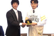 徐若熙 入団会見（台湾）　趣味は釣りとキャンプで城島CBOと意気投合