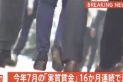 【悲報】日本の実質賃金、16カ月連続の減少