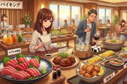 990円で朝食バイキング　焼き鮭、マグロ刺身、ハンバーグ、唐揚げ等、60種類が食べ放題
