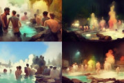 【画像】例のイラスト自動生成AIで「温泉のイラスト」を頼んでみた結果ｗｗｗｗ