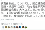 厚労省「新型コロナの1日の検査体制能力は6000件を超えています！」 → 検査実施数は公表せず