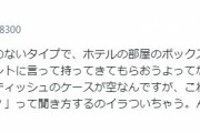 女性「ホテルのフロントに『ティッシュが空なんですが…これ通常通りですか？』という聞き方をする夫にイラついちゃう」