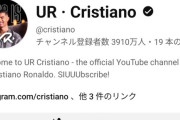 クリスティアーノ・ロナウドさん、2日でチャンネル登録者数3900万人突破