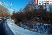 【動画】ドラレコに“転落の瞬間” 路面ツルツルで車がスリップし川に転落