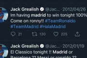 ◆悲報◆マンCのグリーリッシュさん敗れたのが悔しすぎて8年前のクラシコでマドリー応援した自身のツイートを全削除?