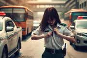 【画像】交通整理の女の子、暑さのあまり路上で脱いでしまう