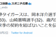 阪神　岡本洋介、小宮山、山崎憲晴、歳内に戦力外通告