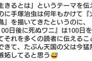 【悲報】手塚治虫の娘「火の鳥ですら描けなかったことを100日で描いた100ワニに父は嫉妬してる」