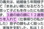 【画像】まんさん「帰宅すると夫が娘に12連発の蹴りを入れてるところでした」