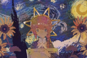 【FGO】自分の絵を背景にしたゴッホちゃんGIF！！　芸術的ですよね